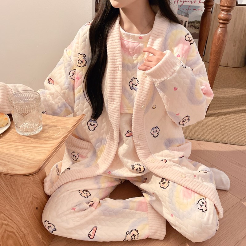 空气棉三件套孕妇睡衣春秋冬款冬天产后哺乳坐月子服套装11月份12
