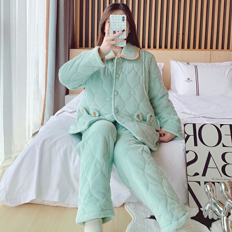 孕妇睡衣冬季加厚加绒12月月子服产后哺乳家居服孕晚期可调节保暖