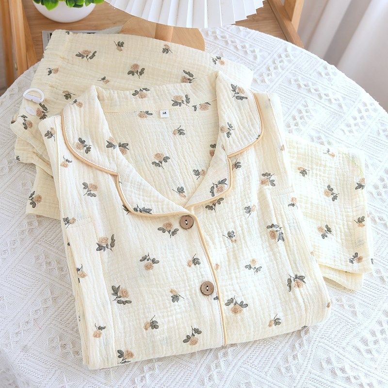 新品月子服产后纯棉绉布孕妇5月份哺乳春秋家居服产妇孕期喂奶衣