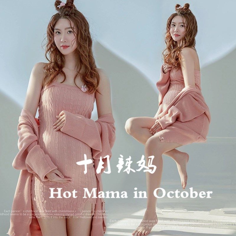 新款影楼孕妇拍照服装甜美可爱少女感吊带连衣裙孕妈写真摄影服装