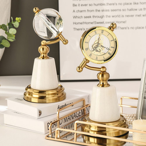 欧式轻奢复古创h意钟表座钟地球仪摆件办公室家居座钟酒柜电视柜