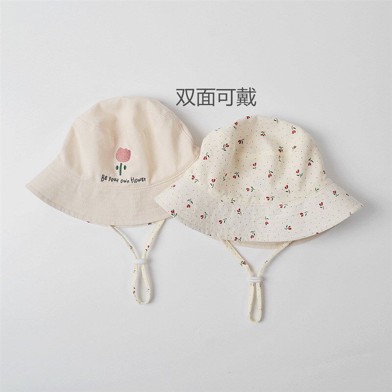 高品质宝宝双面戴甜美薄款渔夫帽春夏秋婴幼儿女童纯棉防晒遮阳帽