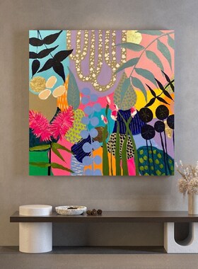 小众艺术抽象手绘油画彩色高级感涂鸦装饰挂画客厅玄关正方形壁画