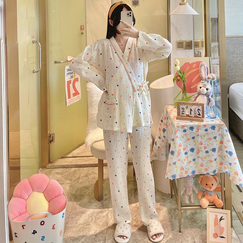 孕妇睡衣月子服春秋款产后纯棉纱布长袖薄款哺乳春夏季住院怀孕期