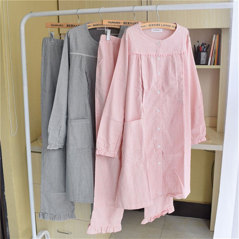 加肥加大孕妇装纯棉家居服纱布哺乳衣睡衣月子服全棉长喂奶衣套装