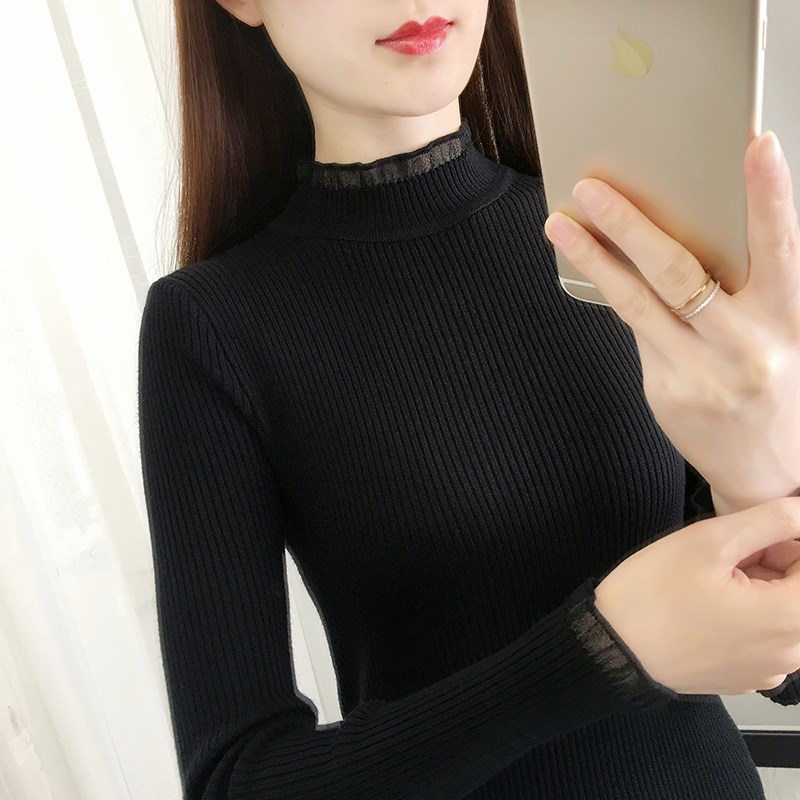半高领毛衣打底衫女洋气上衣秋冬新款修身紧身针织衫短款中领内搭