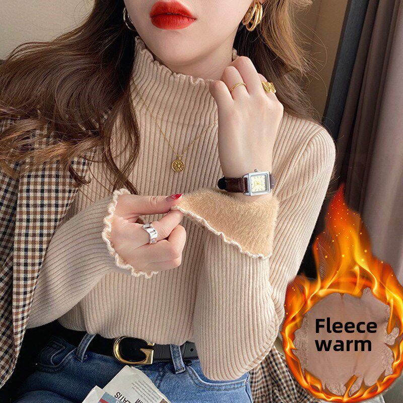 秋冬哺乳衣外出新款加绒加厚毛衣女半高领爆款产后打底喂奶针织衫