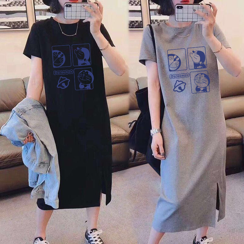 哺乳连衣裙夏装外出辣妈款时尚t恤长裙子宽松大码外穿产后喂奶服
