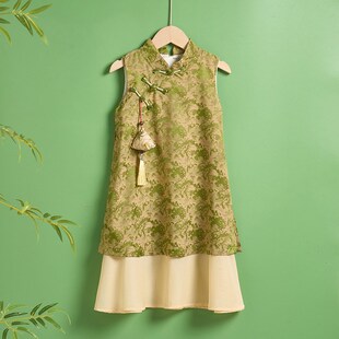 新款女童旗袍连衣裙夏季薄款无袖儿童演出服新中式国风改良日常款