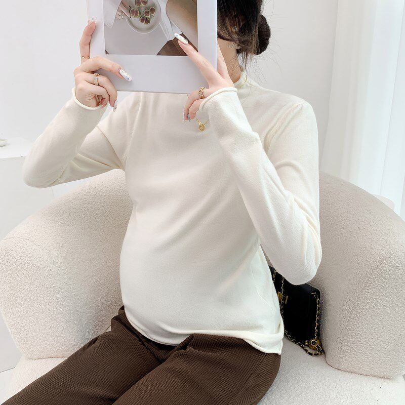 孕妇装打底衫秋冬季中长款修身弹力长袖半高领内搭弹力针织上衣女