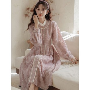 新中式国风连衣裙女装秋季2024新款紫色可以穿上班的汉服改良旗袍