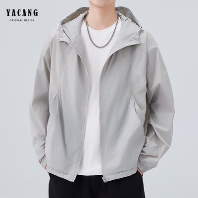 雅仓2025春季新款防晒服男连帽宽松百搭夹克休闲工装休闲外套户外