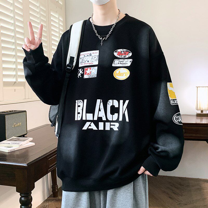 春秋季圆领长袖卫衣男孩初中学生潮流帅气青少年大童男装套头上衣