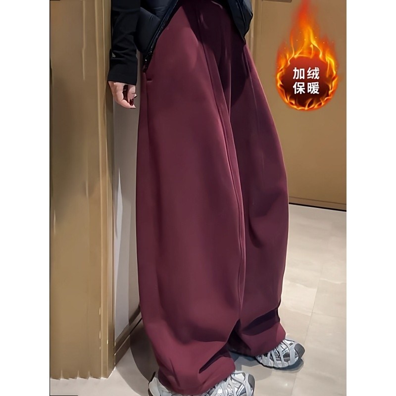 韩版加厚加绒松紧腰弯刀阔腿女冬季新款休闲无廓形宽松显瘦气球裤