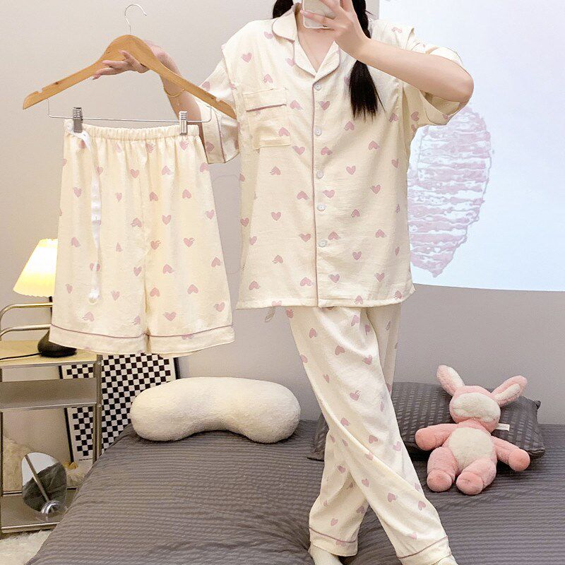 短袖长裤月子服夏季薄款产后纯棉哺乳睡衣夏装孕妇三件套哺乳家居