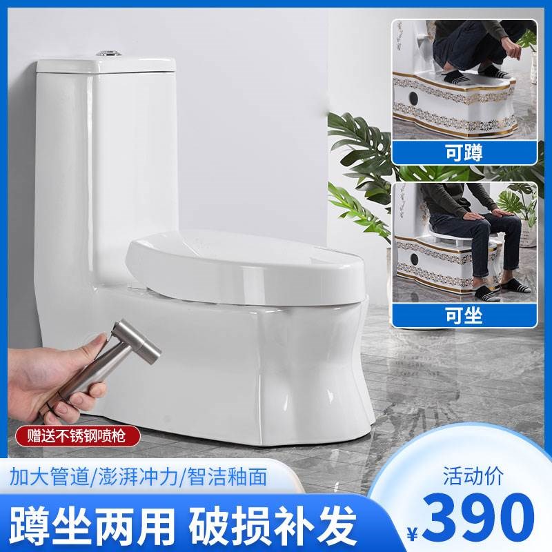 家用蹲坐两用马桶虹吸节水免挖地抽水后墙排防臭双用蹲改座坐便器