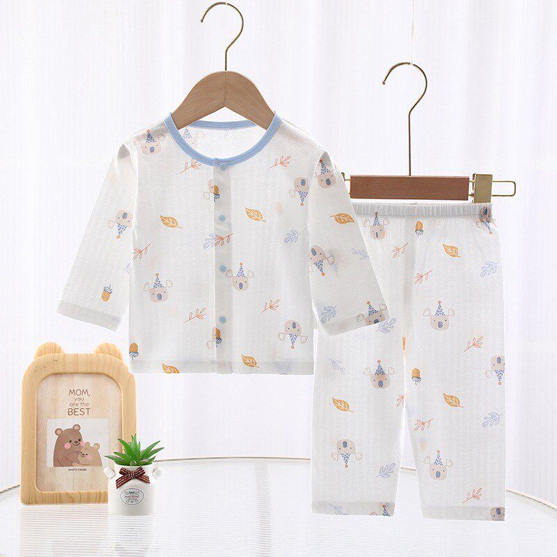 婴幼儿长袖空调服套装纯棉夏季薄款新生儿衣服宝宝分体睡衣家居服