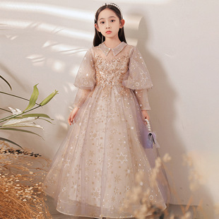 儿童生日礼服女童公主裙花童婚礼小女孩走秀钢琴演奏演出服秋冬季
