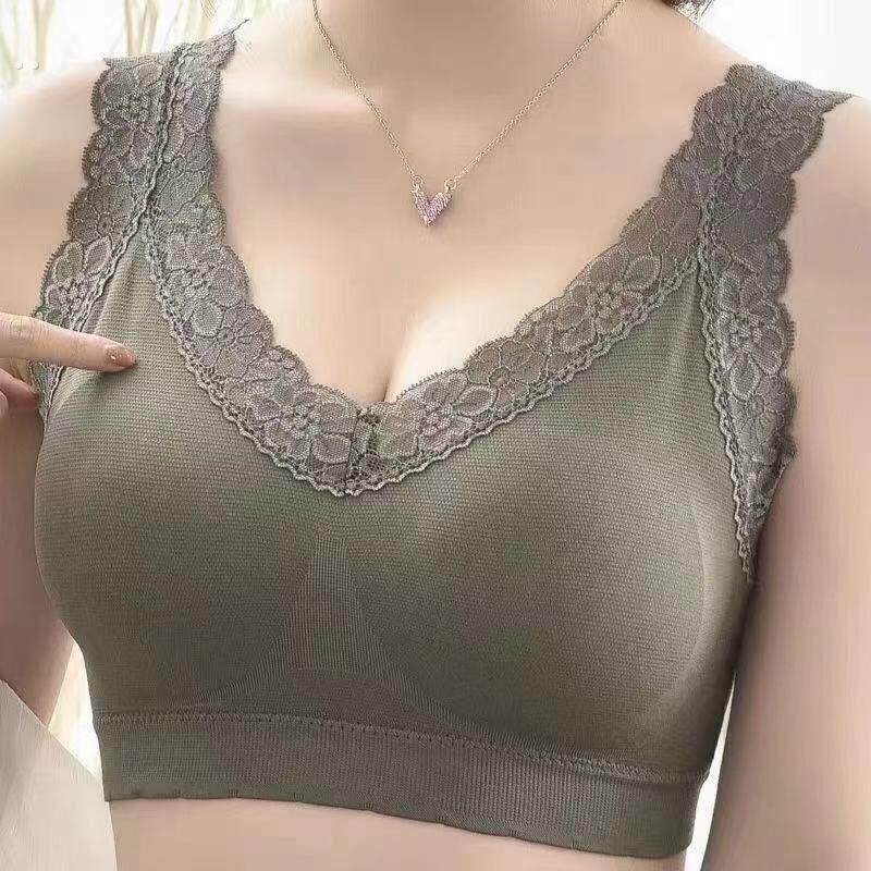 美背一体文胸罩蕾丝内衣女无钢圈棉质运动背心式聚拢防下垂睡眠女