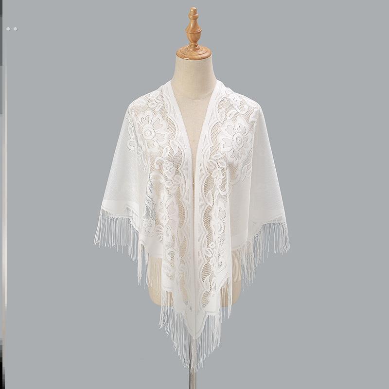 夏季旗袍披肩2026新款女薄款斗篷流苏外搭蕾丝红色黑色白色三角巾