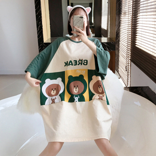 加肥特大码薄款纯棉睡裙女夏短袖韩版260J斤睡衣女宽松胖妹妹200