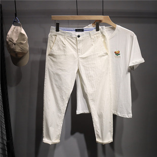 夏季 舒适透气9分裤 超薄竖条纹九分裤 轻商务白色休闲裤 男韩版 毒类