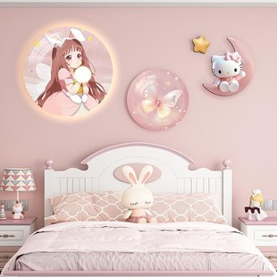 创意led氛围灯挂画儿童房卧室床头装 饰画粉色女孩房间布置墙壁画