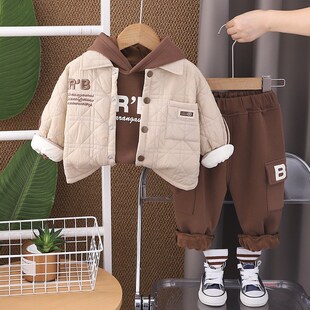 男童冬装套装2024新款儿童冬季加绒卫衣三件套1一3岁宝宝秋冬外套