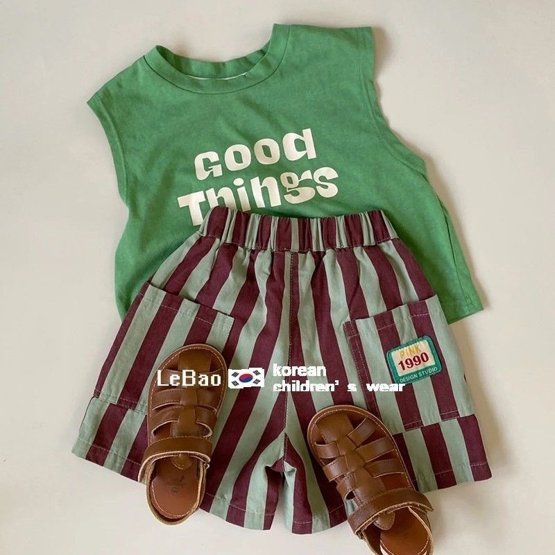 儿童夏季套装24新款男女童夏装休闲背心条纹短裤宝宝沙滩裤两件套,童装/婴儿装/亲子装,套装,淘宝优惠券,粉丝福利购,淘宝优惠卷