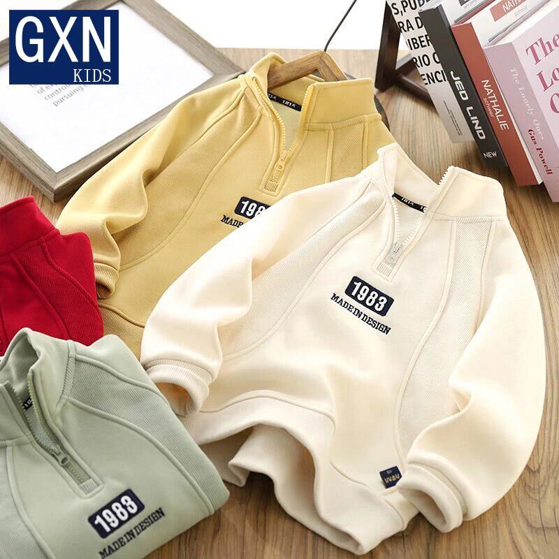 男童秋冬款加绒卫衣儿童帅气拼接半高领打底衫大童一体绒保暖上衣