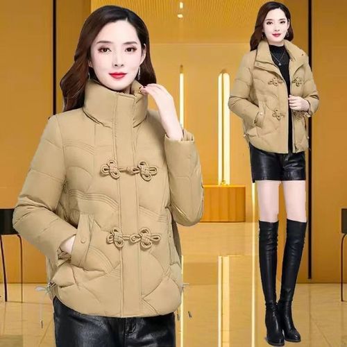 中国风复古盘扣羽绒棉服女短款时尚保暖宽松大码加厚立领冬季棉衣