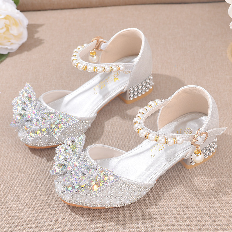 银白色儿童高跟鞋2023新款洋气女童公主鞋压钻女孩礼服鞋舞台走秀,童鞋/婴儿鞋/亲子鞋,水晶/水钻鞋,淘宝优惠券,粉丝福利购,淘宝优惠卷