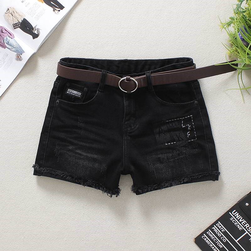黑色牛仔短裤女士春夏弹力毛边靴裤显瘦中腰宽松大码外穿优质高档