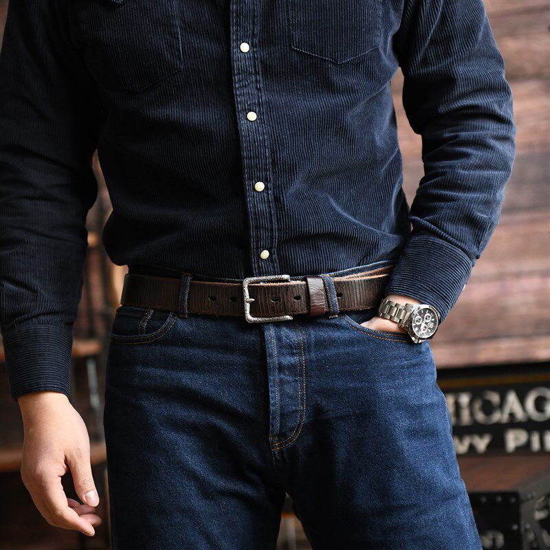 男士头层牛皮复古做旧腰带牛仔裤工装硬汉风休闲真皮质感手工皮带
