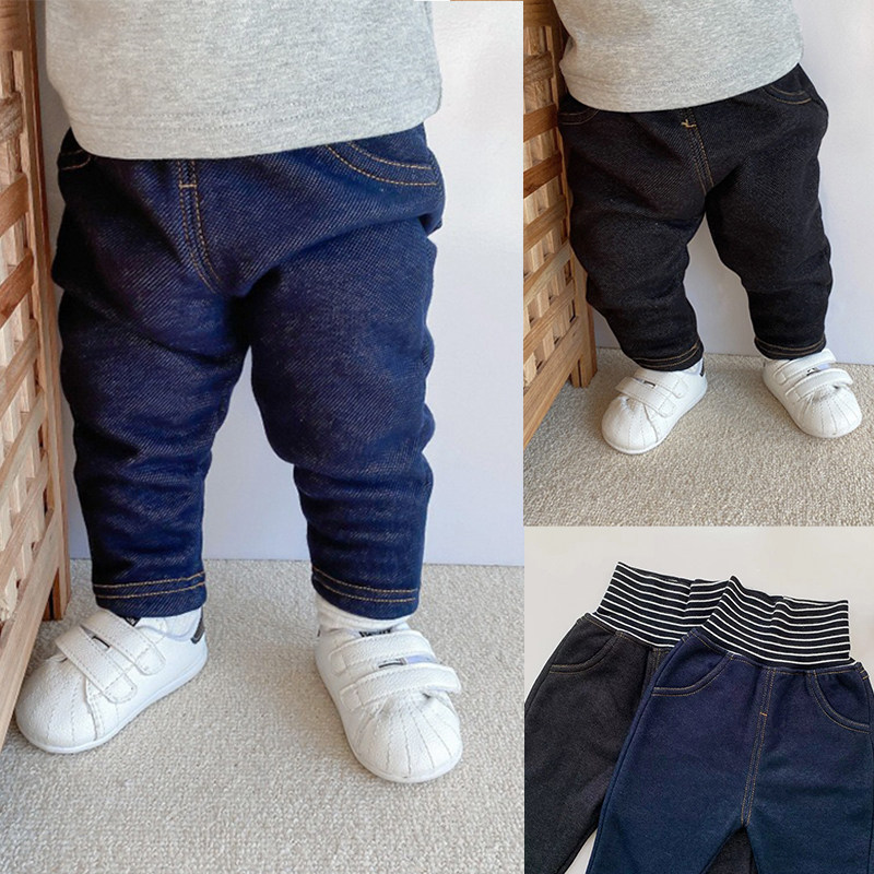 男童仿牛仔裤加绒加厚女婴儿外穿薄绒高腰保暖冬季童装儿童裤子潮