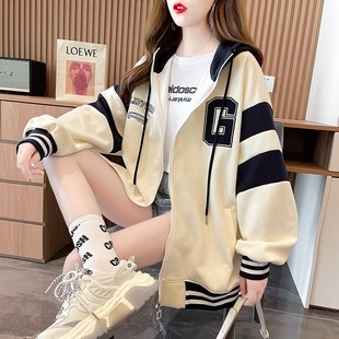 初中生加绒加厚卫衣秋冬外套女宽松高中时尚学生T运动帽衫棒球新