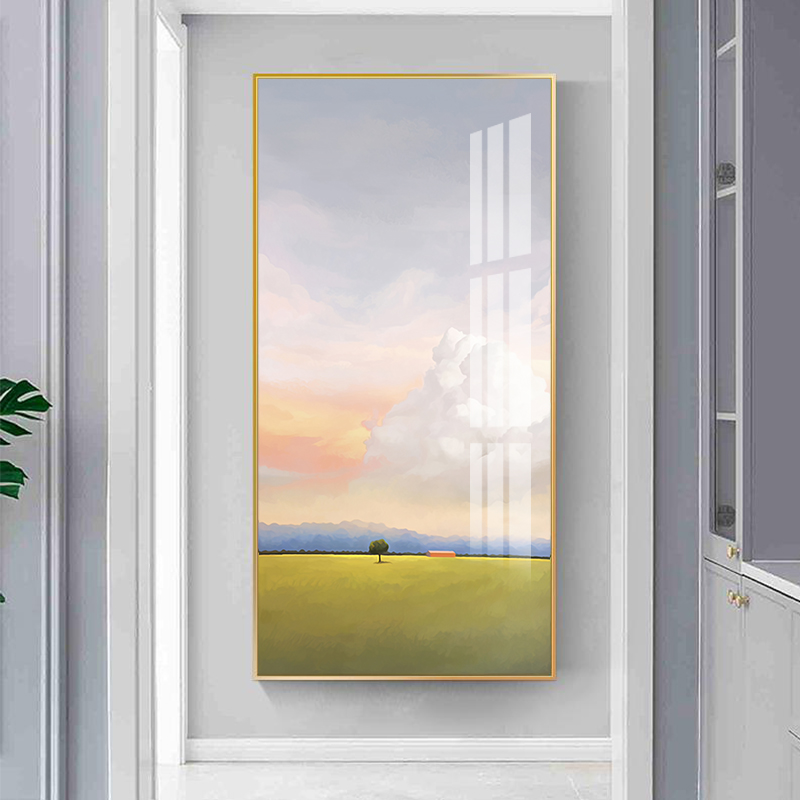 北欧玄关装饰画竖版走廊过道挂画现代简约轻M奢入户壁画风景落地图片