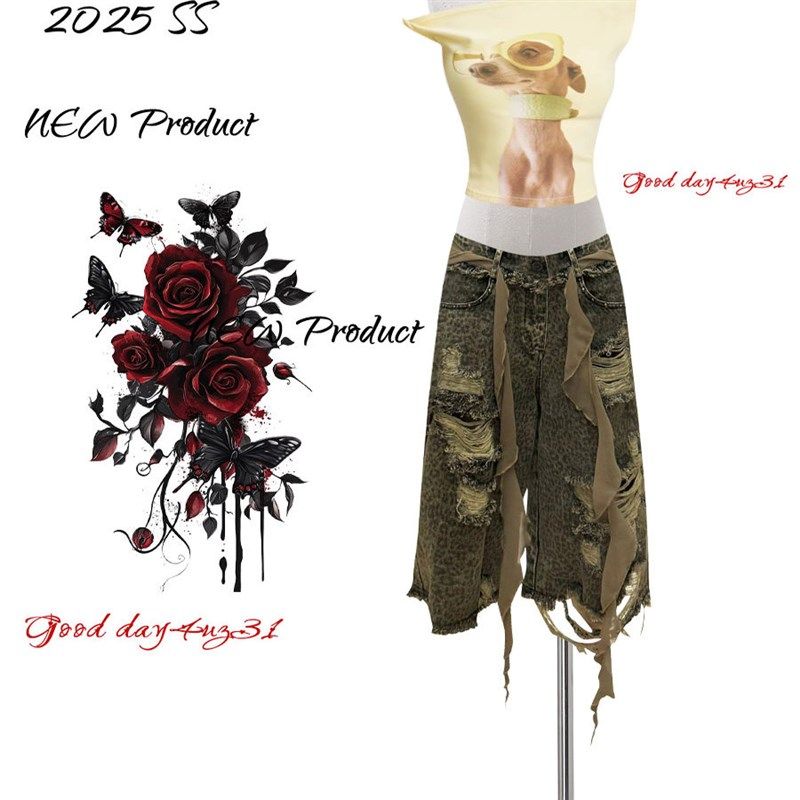 大码美式复古豹纹磨破设计感牛仔中裤女夏季新款高街宽松七分裤子,女装/女士精品,大码裤装,淘宝优惠券,粉丝福利购,淘宝优惠卷