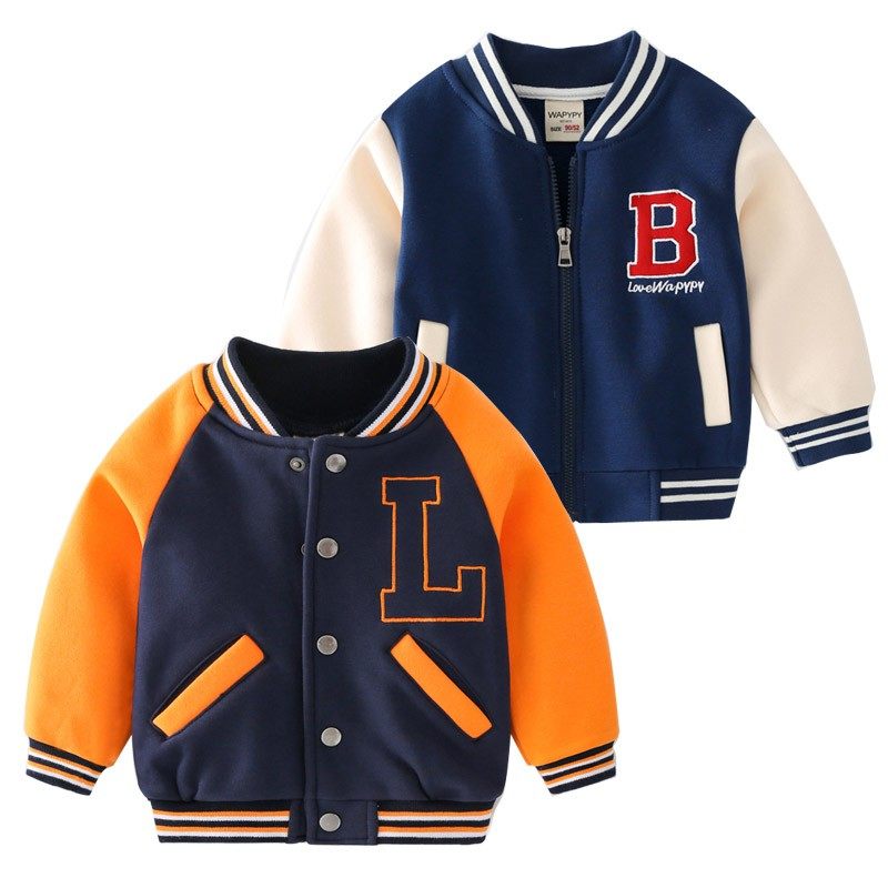 男童加绒一体绒外套2021新款小孩秋冬夹克宝宝洋气上衣儿童棒球服