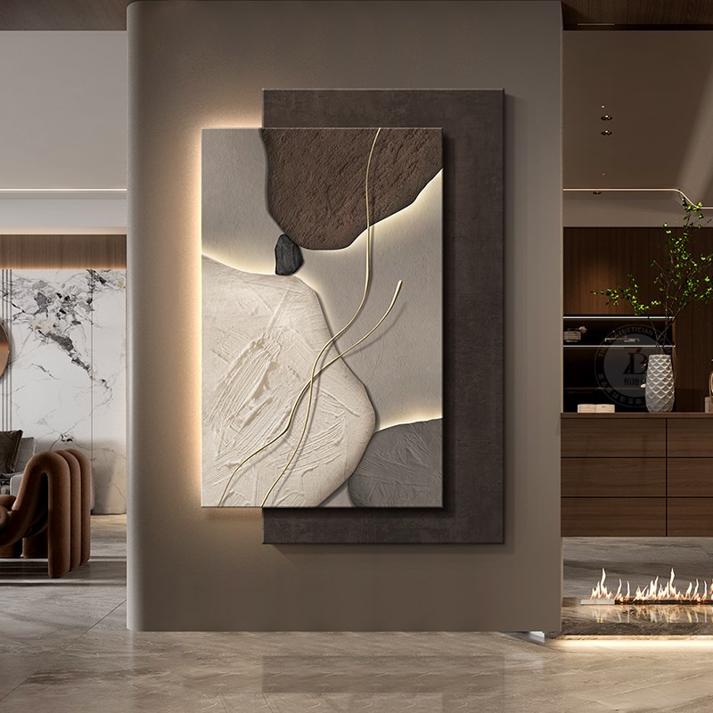 客厅运转沙发立体挂画背景墙石来砂岩玄关感画轻奢装饰画