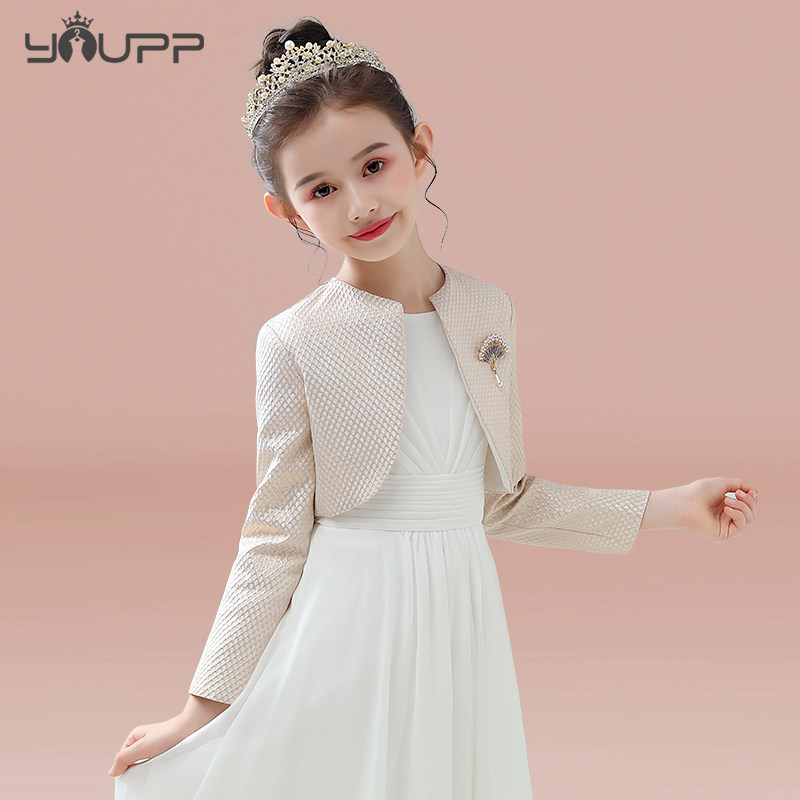 女童礼服白色披肩儿童披风秋冬款外出女孩公主百搭时尚花童小外套