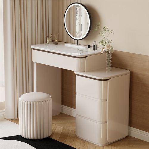 岩板梳妆台卧室意式极简高级收纳柜一体实木轻奢迷你小户型化妆桌