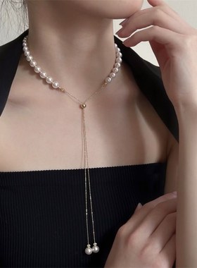 长款可调节珍珠项链女2024新款轻奢小众高级感锁骨链网红爆款配饰