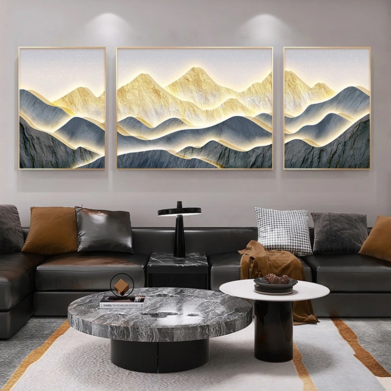 优选靠山三联画轻奢现p代客厅装饰画沙发背景墙挂画山水寓意好壁.