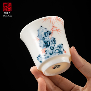 手绘主人杯110ml陈艺辉羊脂玉瓷高档品茗杯德化白瓷茶杯陶瓷茶具