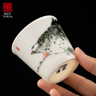 手绘主人杯80ml陈艺辉羊脂玉瓷高档品茗杯德化白瓷茶杯陶瓷茶具