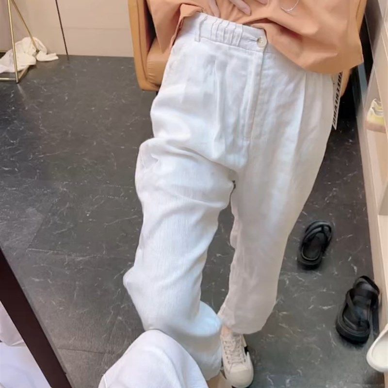 2024年夏季薄款新款白色阔腿九分休闲裤子女大码宽松显瘦直筒裤