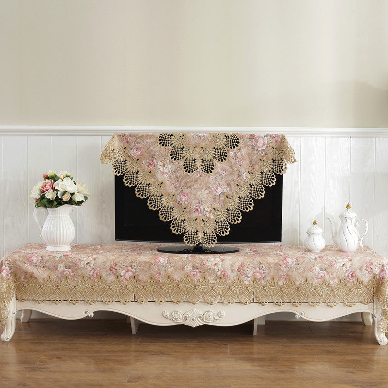 组合茶几电视柜桌布蕾丝布艺客厅家用新中式长方形台布盖布罩套装