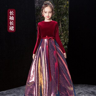 女大童胖mm大码礼服公主裙红色洋气走秀生日宴会公主裙钢琴演奏服