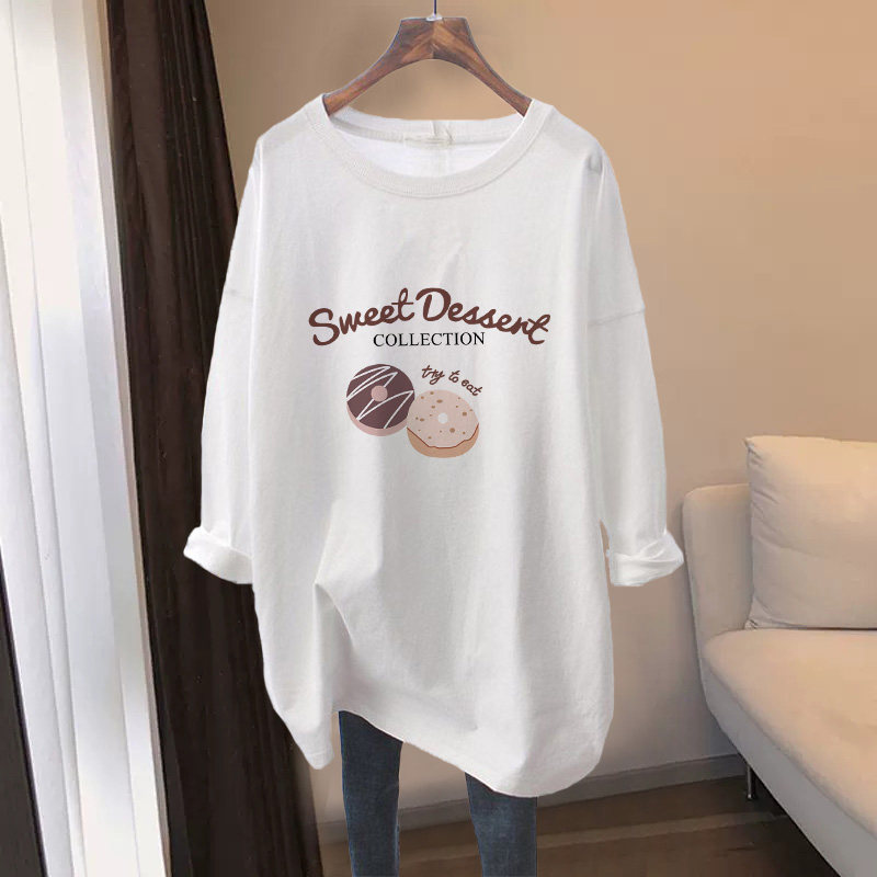 2023新款孕妇装纯棉长袖t恤中长版上衣宽松休闲白色打底衫春秋季